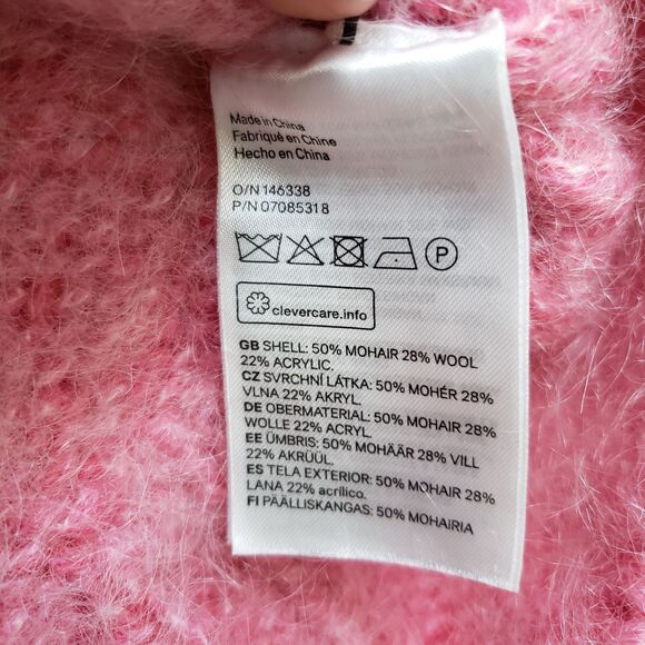 H&M Oversized Knit Sweater Womens Small Pink Mohair Wool Chunky Fuzzy Jumper - Picture 6 of 11